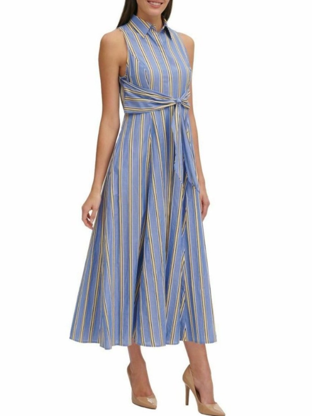 Tommy Hilfiger Dress Blue Stripe Maxi A-Line Coastal Preppy Cotton Party Size 8